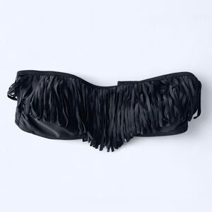G21 Womens Black Fringe Bandeau Tube Bikini Top Medium